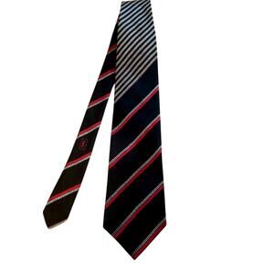 YSL Yves Saint Laurent Vintage Black Red Stripes Silk Tie